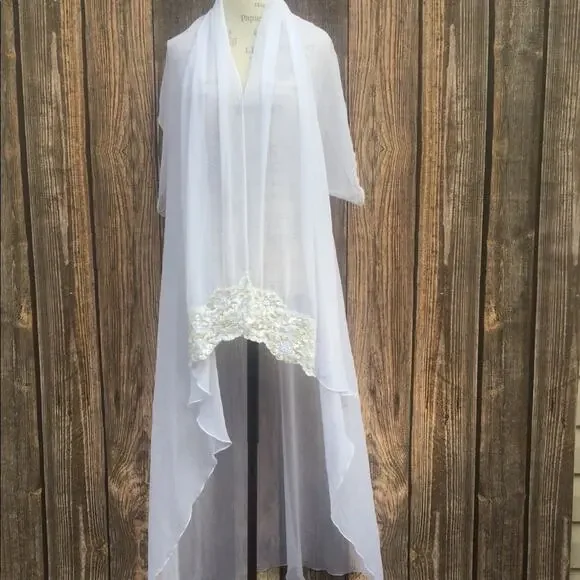 Vintage Blanche sheer white peignoir with lace and sequins - Picture 4 of 6